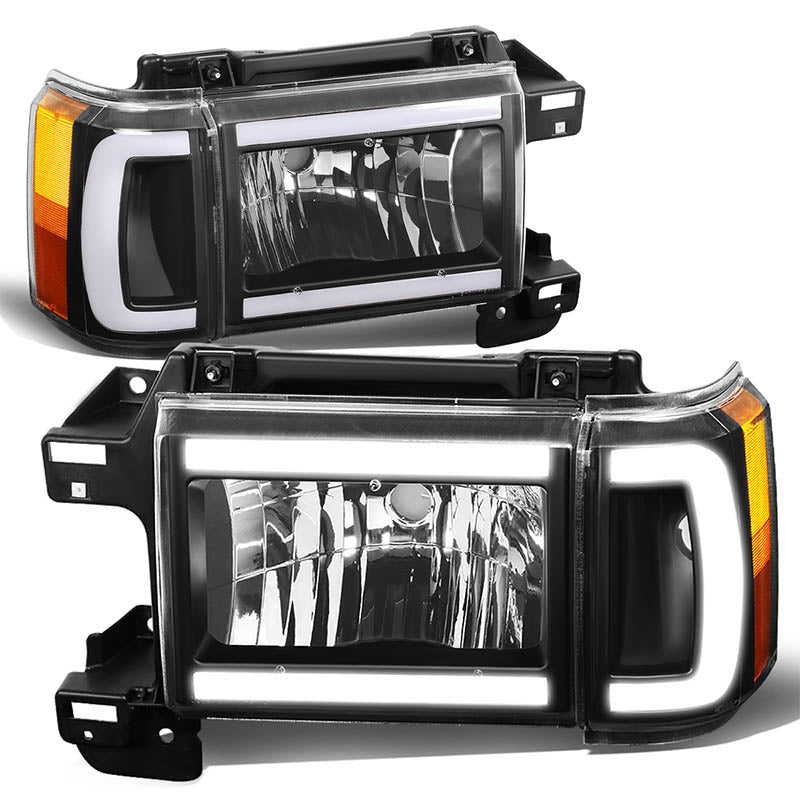 Faros delanteros LED DRL negros para Ford F150 1987-1991 