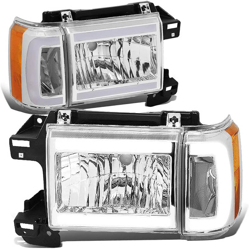 Faros delanteros LED DRL negros para Ford F150 1987-1991 