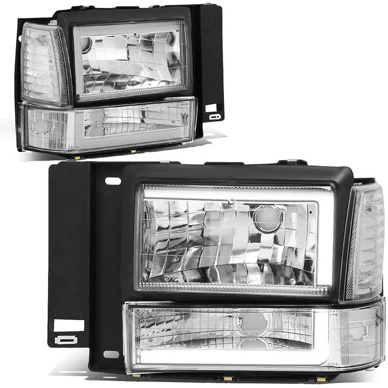 1991-1994 Ford Explorer LED DRL Black Aftermarket Headlights