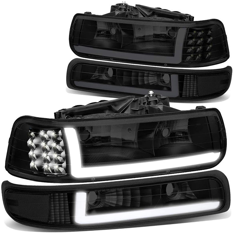 1999-2002 Chevy Silverado LED DRL Smoked Aftermarket Headlights